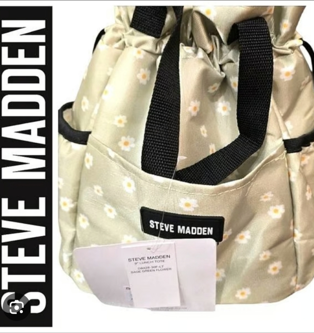 Steve Madden Daisy Insulated Drawstring Lunch Tote Bag W Pockets & Container